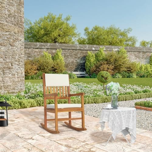 VINGLI Acacia Wood Outdoor Rocking Chair with Cushions