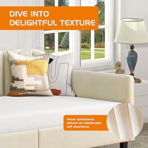 LifeSky Beige Velvet Tufted Twin Day Bed Frame