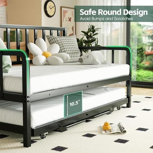 MU Black Metal Daybed with Trundle, Charging Station, and LED Lights