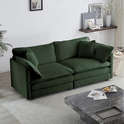 KIVENJAJA Green Oversized Chenille Loveseat Sofa, 4 Pillows, Modern Living Room Couch