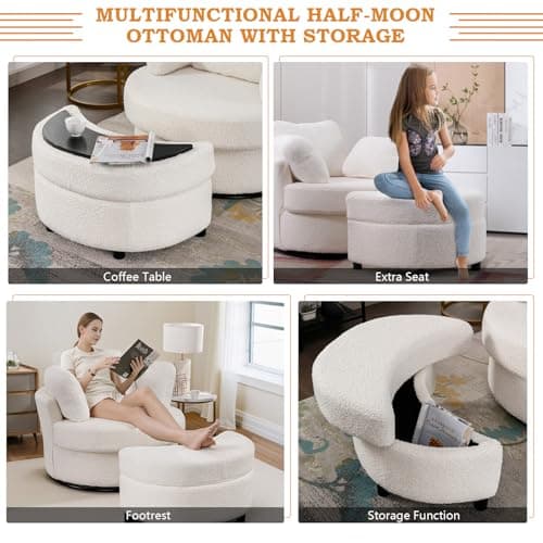 Oversized Swivel Chair with Storage Ottoman for Nursery, Living Room, Bedroom