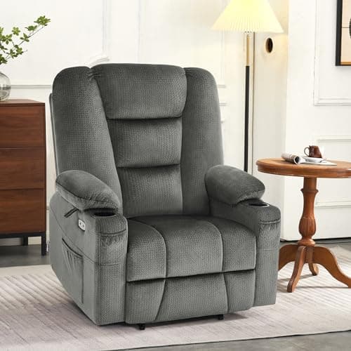 Large Power Lift Recliner Chair with Massage, Heat for Big and Tall Elderly - Grey