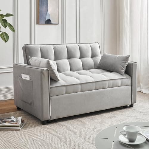 3-in-1 Grey Sleeper Sofa Bed with Adjustable Backrest