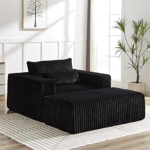Beige Oversized Chaise LoungeChair with Ottoman, Deep Seat Sofa