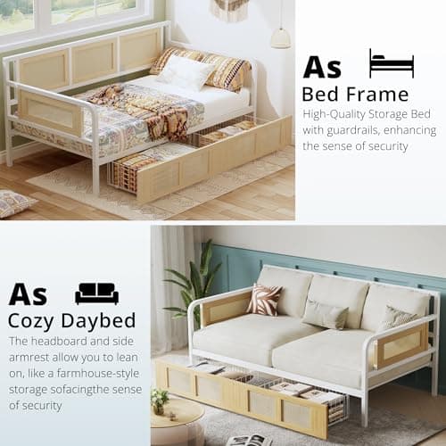 ANCTOR Rattan Twin Day Bed with StorageDrawers