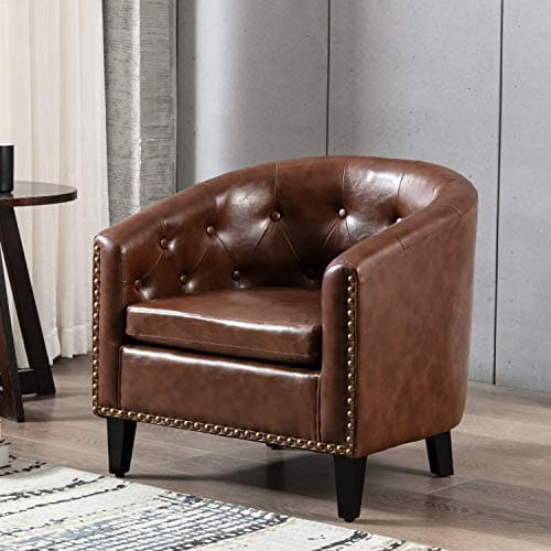 Modern PU Leather Tufted Barrel Chair - Sleek & Premium Living Room & Bedroom Seating