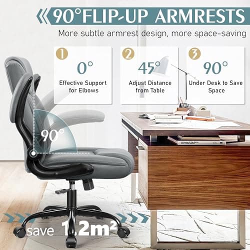 Gray PU Leather Office Chair with Ergonomic Back Support and Adjustable Armrests
