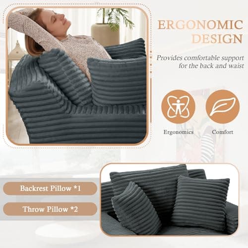 Dark Grey 49.2" Oversized Chaise Lounge Chair with Pillows