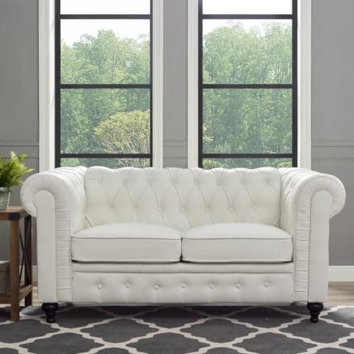 Naomi Home White Emery Chesterfield Loveseat Sleeper Small Sofa Bed