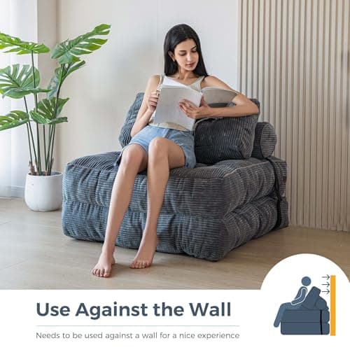 MAXYOYO Portable Fold Out Chair Bed, Dark Grey Singles