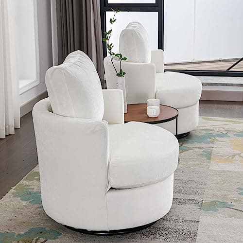 Swivel Barrel Chair for Living Room - Modern Beige Design