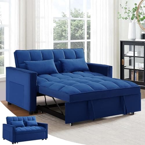 Antetek Modern Velvet 3-in-1 Sleeper Sofa Bed, Reclining Lounge Living Room Furniture, Black