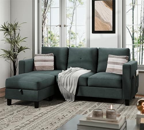 JAMFLY L-Shaped Sectional Sofas with Storage for Small Spaces, Light Brown