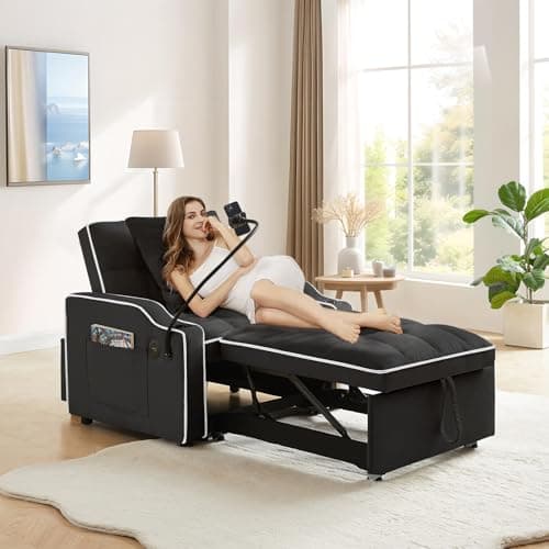 3-in-1 Convertible Sleeper Chair Bed for Small Spaces (Grey)