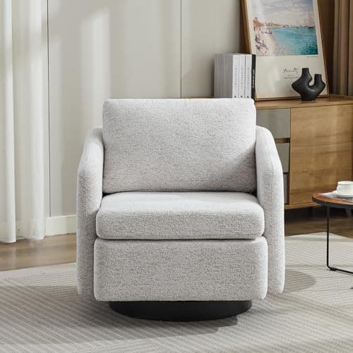 Beige 360° Swivel Chenille Arm Chair - Mid Century Modern Living Room Essentials