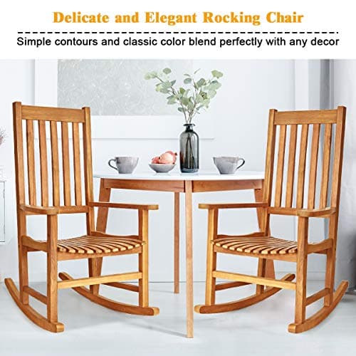 Giantex Natural Acacia Wood Rocking Chair for Garden and Patio