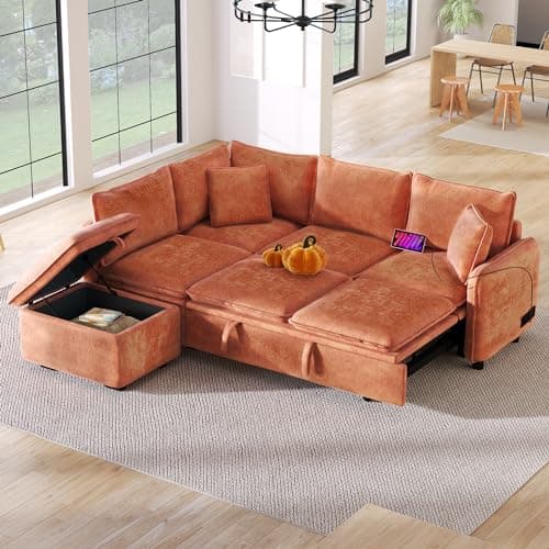 Eafurn 4-in-1 L-Shaped Sectional with Pullout Bed and USB Ports