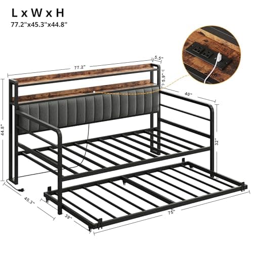 ANCTOR Twin Size Daybed with LED Lights & Charging Station