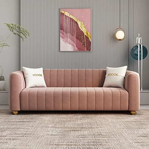 Modern 83.46" Curved Black Velvet Sofa with Gold Legs, 3-Seater for Living Room & Bedroom