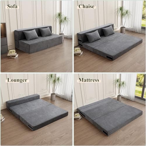 HOMFINE Folding Sofa Bed - Convertible Queen Sleeper Chair, Grey