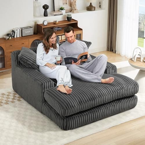 Oversized Grey Chaise Lounge Chair with Armrests & Throw Pillows - Modern Indoor Sofa for Living Room & Bedroom