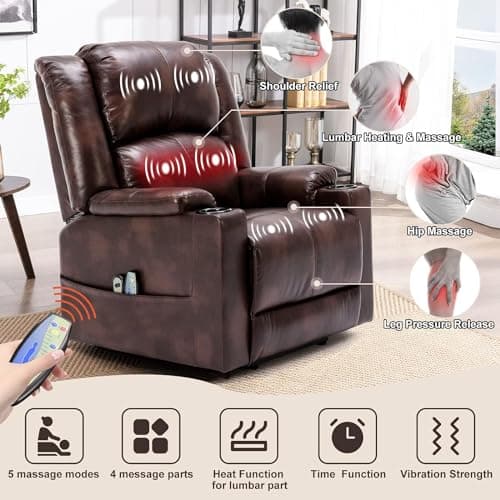 COMHOMA Power Lift Recliner with Heat & Massage (Brown)