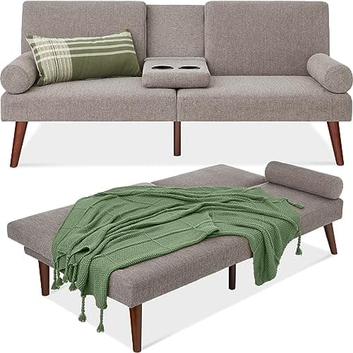 Best Choice Products Mid-Century Modern Convertible Futon Sofa Bed, Gray