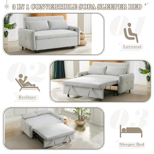 Convertible Sleeper Sofa Bed with USB&Type-C Port