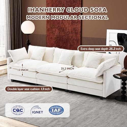 Ihanherry 111.4 Inch 3-Seater Cloud Sofa, Modern Breathable Living Room Couch