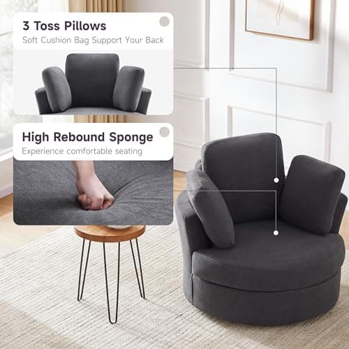 39 Swivel Accent Barrel Chair with Removable Headrest and Ottoman, Grey
