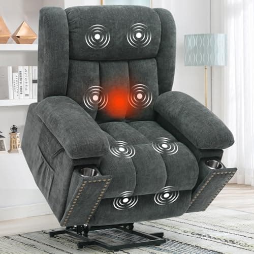 Grey Blue Electric Recliner Chair with Heat & Massage for Seniors