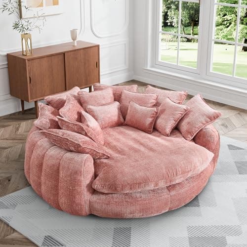 81.1" Oversized Fluffy Lazy Bean Bag Sofa with 14 Pillows, Orange Chenille Bed Cushion