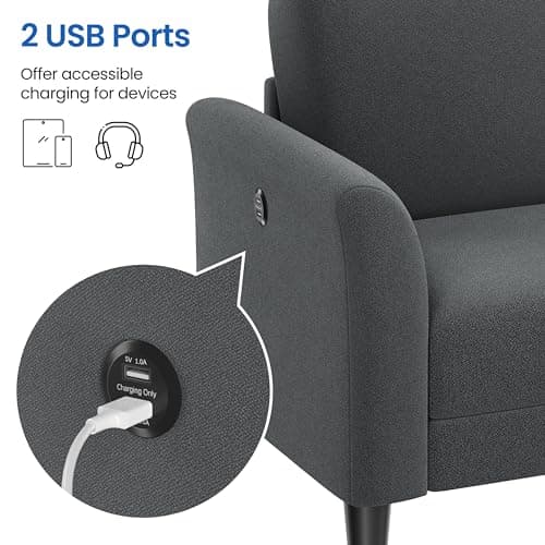 Yaheetech 67" Dark Gray 2 Seater Fabric Sofa with USB Ports