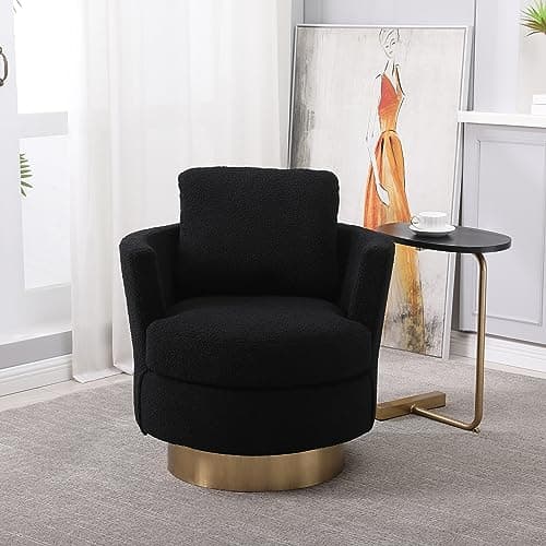 Gold Stainless Steel Base 360 Degree Swivel Chair, Teddy Grey Fabric (Living Room, Bedroom)
