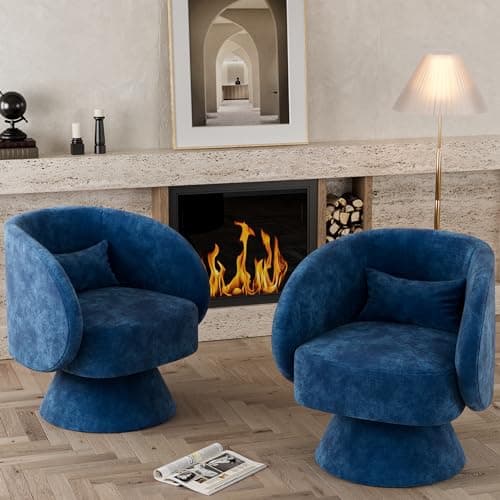 Set of 2 Swivel Barrel Chairs, Upholstered Cuddle Accent Sofa Chairs for Living Room