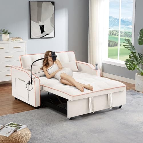 Convertible Sleeper Sofa Bed with USB Port - Blue color