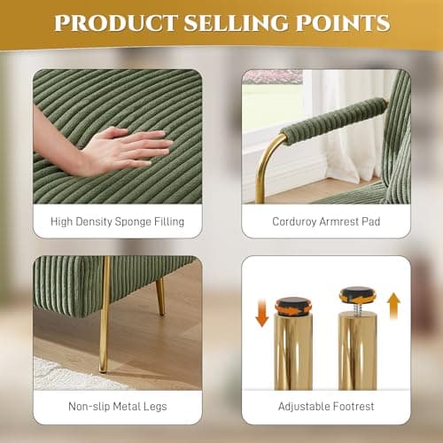 O YY Sir Dark Green Corduroy 59" 2 Seater Loveseat Couch with Pillows