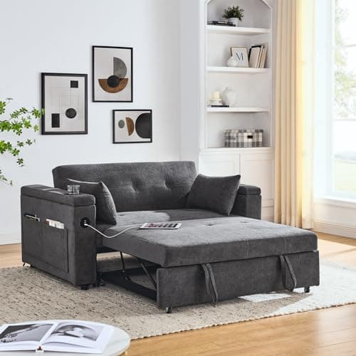54 Convertible Sleeper Sofa Bed with USB Charging Ports&Cup Holders