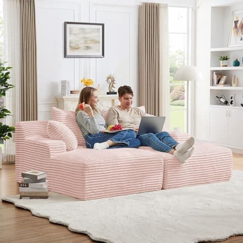 Oversized Chaise Lounge Chair Army Green for Living Room with 3 Pillows and Comfy Fluffy Couch, Modern Deep Seat Sofa No Assembly Needed, 50"W Upholstered Corduroy Couch Single Sleeper