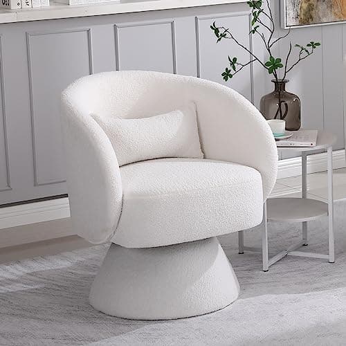 KIVENJAJA Teddy White Swivel Armchair with Pillow for Living Room