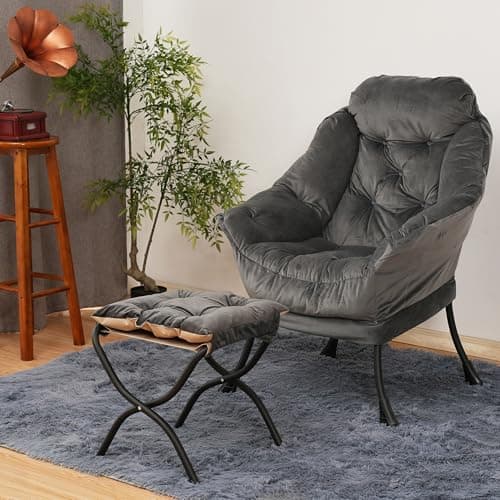 Dark Gray Contemporary Lounge Chair with Folding Ottoman