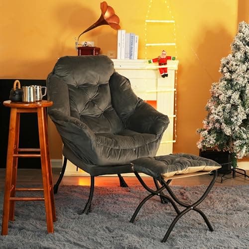 Dark Gray Contemporary Lounge Chair with Folding Ottoman