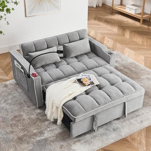 3-in-1 Velvet Convertible Sofa Bed with Storage & USB Port, Gray
