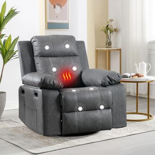 Adult Massage Recliner Chair with Heat and Vibration, Brown PU Leather Rocker recliner for Home Theater, Lounge, Living Room, Nursery