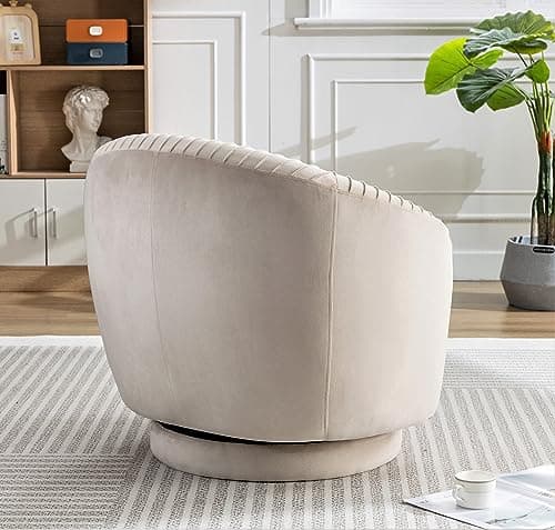 Elegant Ivory Barrel Swivel Chair with Velvet Upholstery and Smooth 360° Rotation
