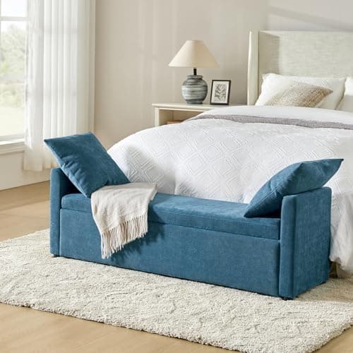 HULALA HOME Beige Modern Storage Bench with Throw Pillows