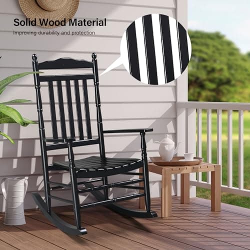 VINGLI Outdoor Wood Rocking Chair, Black, 450 lbs Capacity