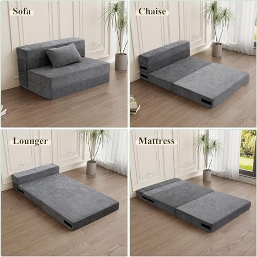 HOMFINE Folding Sofa Bed - Convertible Sleeper Chair, Gray