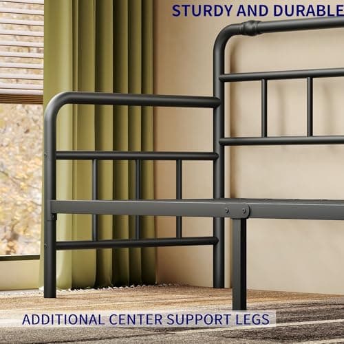Twin Daybed Frame with Classic Headboard - Heavy Duty Steel Slats (Black)