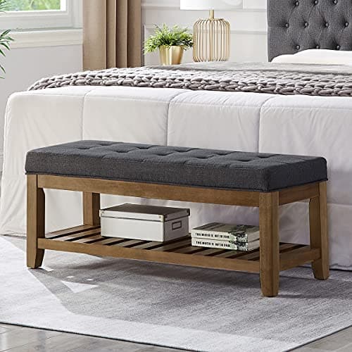 24KF Large Rectangular Upholstered Linen Tufted Ottoman Benchmark